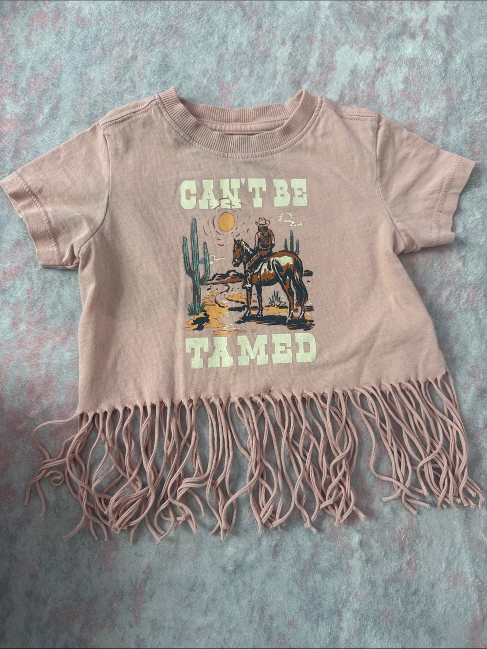 Shyanne Girls' 'Can't Be Tamed' Fringe Crop Tee - Pink
